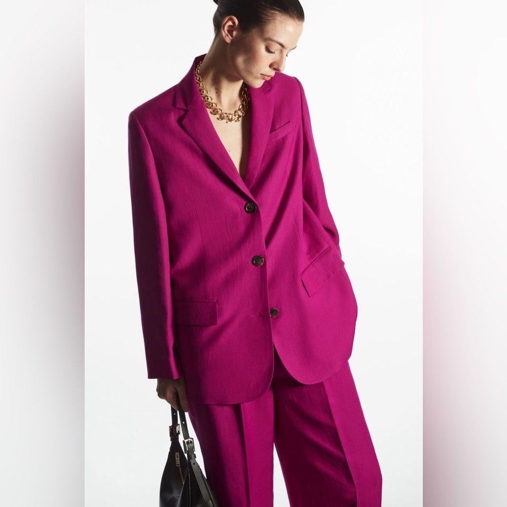 Cos Relaxed-Fit Linen-Blend Oversized Women's Pink Blazer Size 14